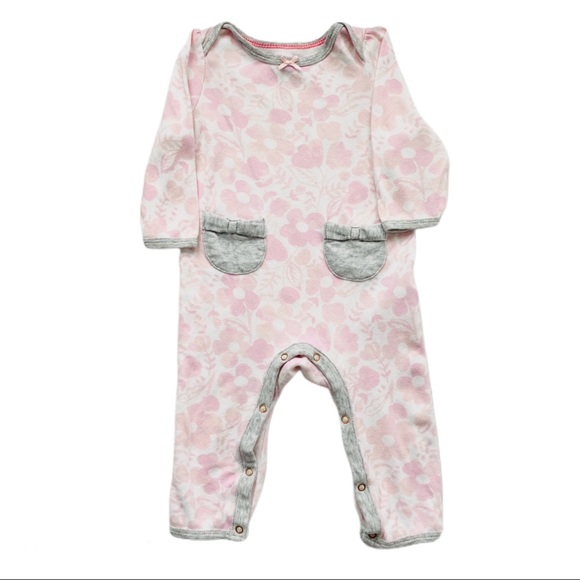 Pink Floral Footless Romper with Bow Detail - Picture 1 of 3